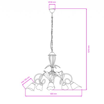 ONLI - Lámpara colgante con cadena MIRANDA 5xE14/6W/230V