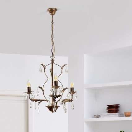 ONLI - Lámpara colgante con cadena TERESA 3xE14/6W/230V bronce