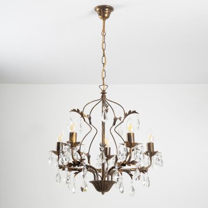 ONLI - Lámpara colgante con cadena TERESA 5xE14/6W/230V bronce