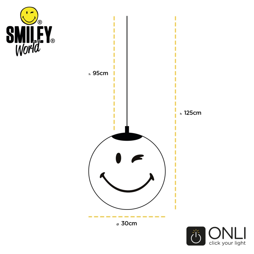 ONLI - Lámpara colgante infantil SMILEY 1xE27/15W/230V color amarillo