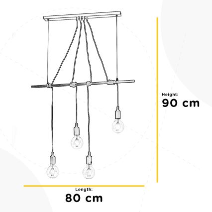 ONLI - Lámpara colgante WIRE 4xE27/15W/230V negro