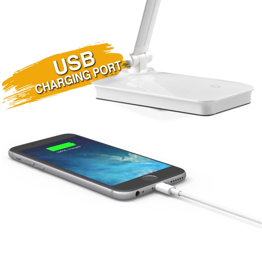 ONLI - Lámpara de mesa LED táctil regulable con USB portem DESKI LED/7W/230V 4000K blanco