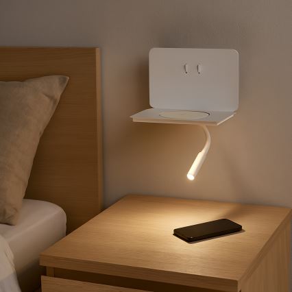 ONLI - Flexo LED con estante y carga inalámbrica Qi WIK LED/6,5W/230V + LED/3W blanco