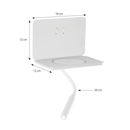 ONLI - Flexo LED con estante y carga inalámbrica Qi WIK LED/6,5W/230V + LED/3W blanco