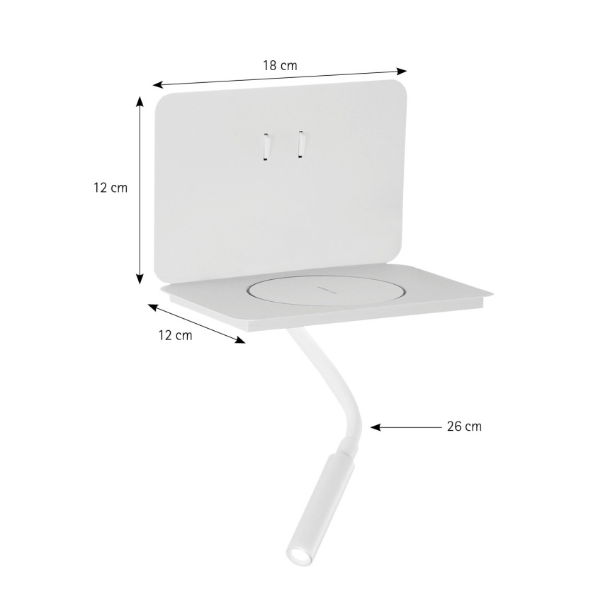 ONLI - Flexo LED con estante y carga inalámbrica Qi WIK LED/6,5W/230V + LED/3W blanco