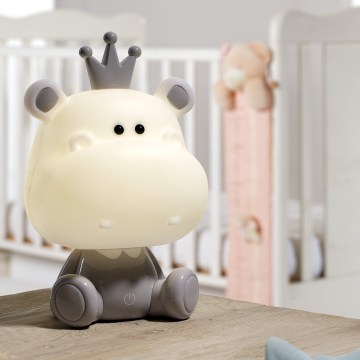 ONLI - Lámpara nocturna infantil LED regulable PUPPIES LED/3W/230V 25 cm hipopótamo/gris