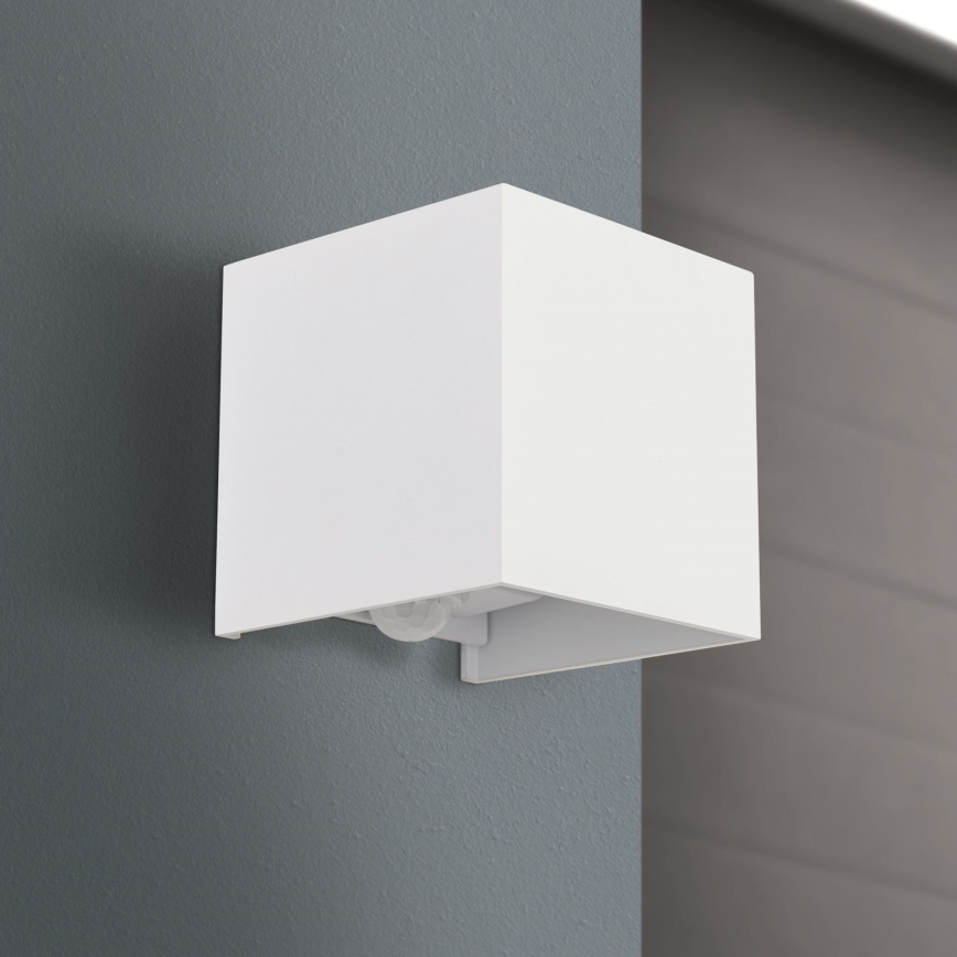 Lámpara de pared LED para exterior con sensor de movimiento y crepúsculo CUBE-S LED/13W/230V IP54 blanca