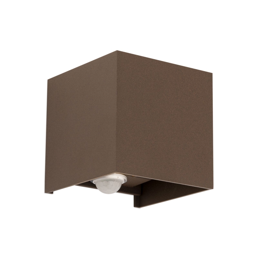 Aplique de pared para exterior con sensor de movimiento y sensor crepuscular CUBE-S LED/13W/230V IP54 marrón