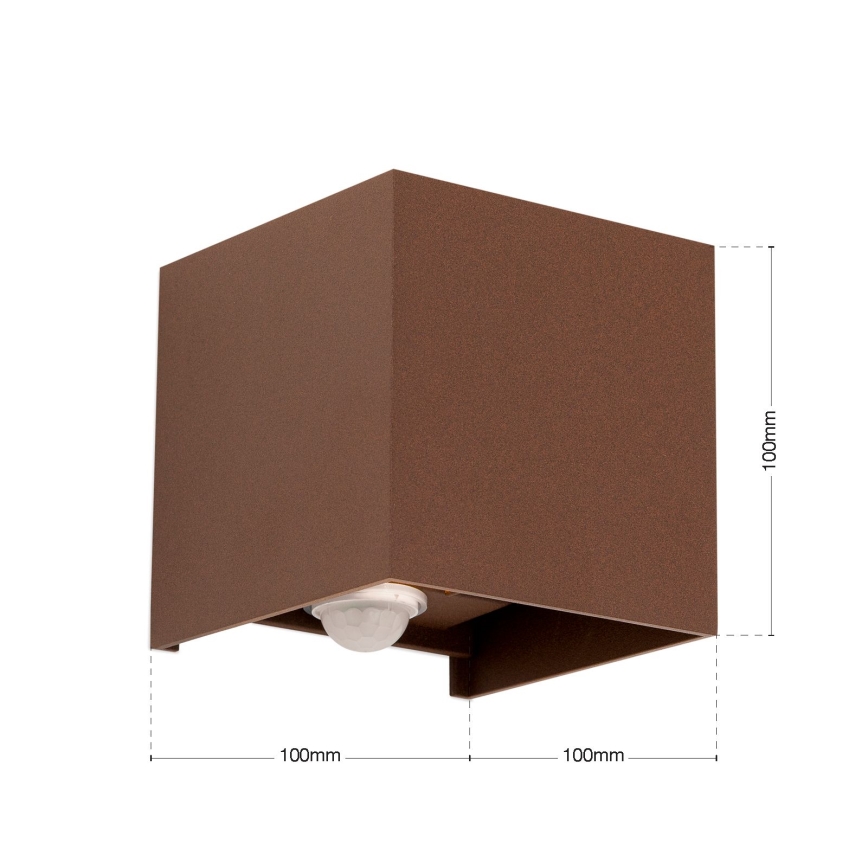 Aplique de pared para exterior con sensor de movimiento y sensor crepuscular CUBE-S LED/13W/230V IP54 marrón