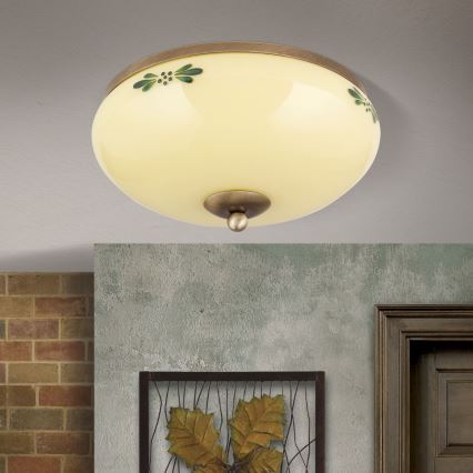 Lámpara de techo LANDHAUS 2xE27/60W/230V Ø 28 cm bronce/beige/verde