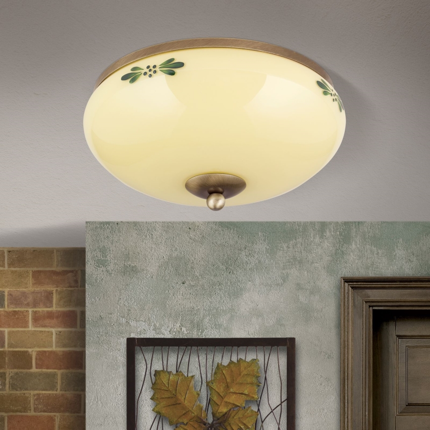 Lámpara de techo LANDHAUS 2xE27/60W/230V Ø 28 cm bronce/beige/verde