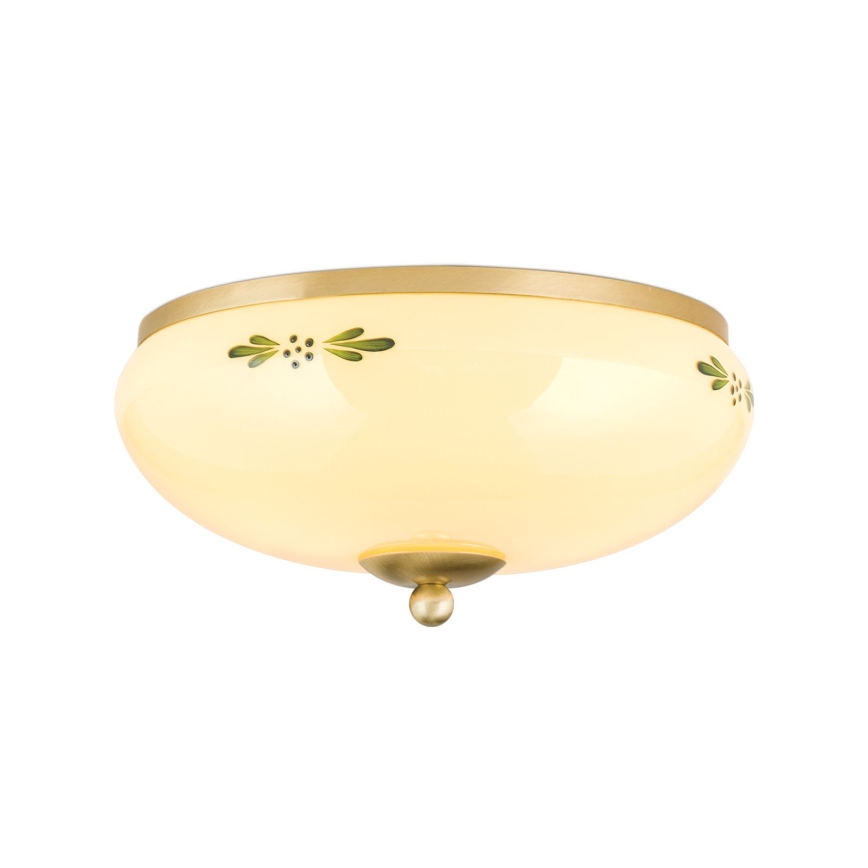 Lámpara de techo LANDHAUS 2xE27/60W/230V Ø 28 cm latón/beige/verde