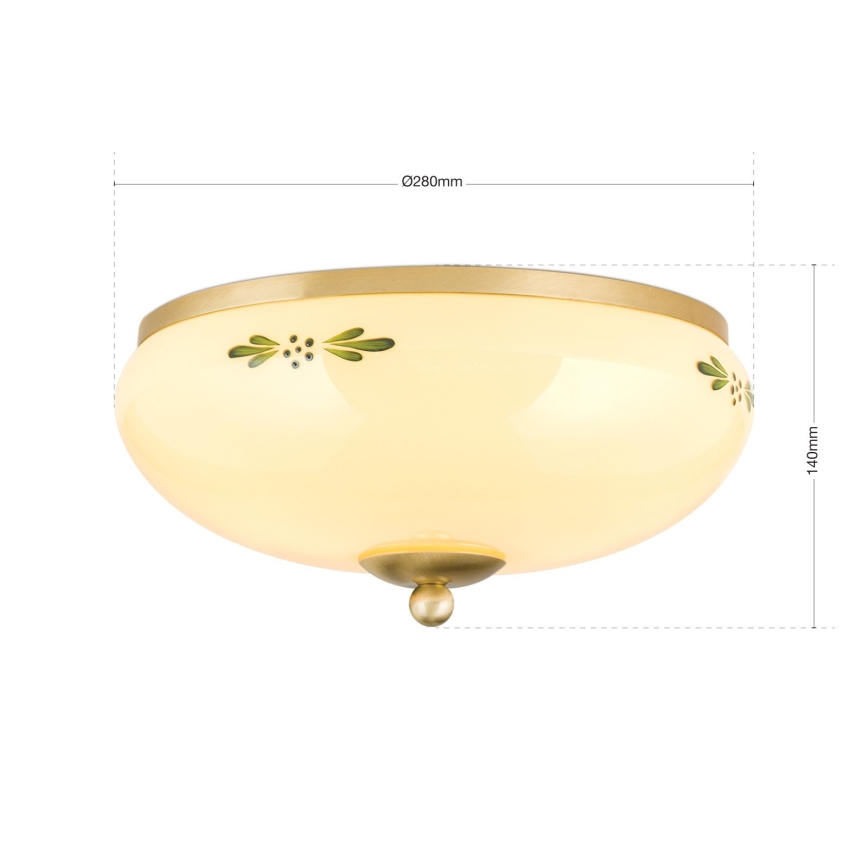 Lámpara de techo LANDHAUS 2xE27/60W/230V Ø 28 cm latón/beige/verde