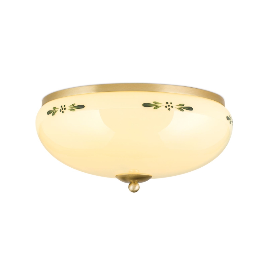 Lámpara de techo LANDHAUS 3xE27/60W/230V Ø 35 cm latón/beige/verde