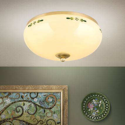 Lámpara de techo LANDHAUS 3xE27/60W/230V Ø 35 cm latón/beige/verde