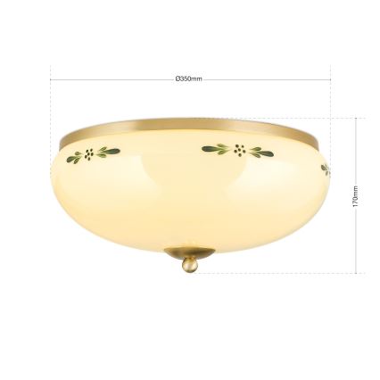 Lámpara de techo LANDHAUS 3xE27/60W/230V Ø 35 cm latón/beige/verde