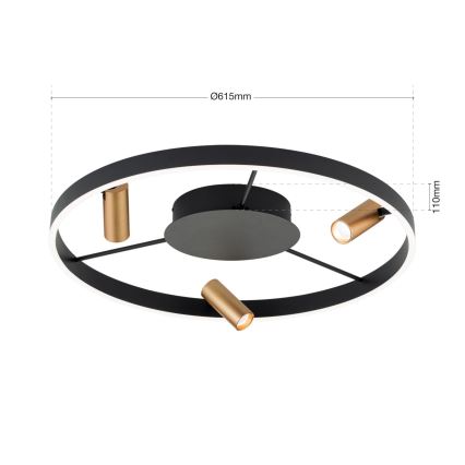 Lámpara de techo LED regulable BERLIN LED/50W/230V negra/dorada