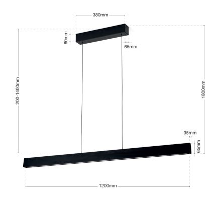 Lámpara colgante LED regulable en cable TARA LED/44W/230V 2700/3800/4500/5700K negro