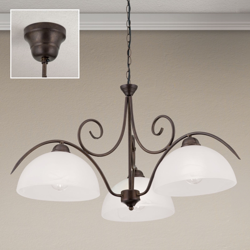 Lámpara colgante con cadena RULA 3xE27/40W/230V Ø 70 cm blanco/bronce