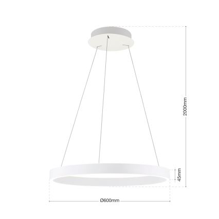 Lámpara colgante LED regulable con cable KOLK LED/60W/230V 2700/3000/4000K diámetro 60 cm blanca