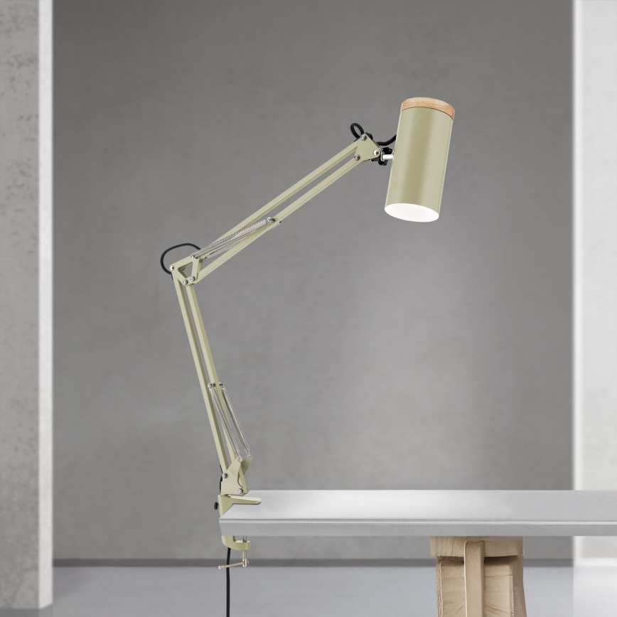 Lámpara de mesa con pinza GILI 1xE27/40W/230V verde