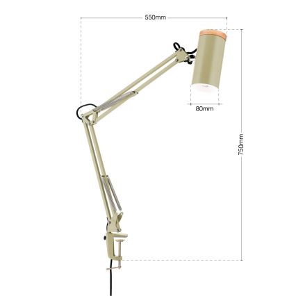 Lámpara de mesa con pinza GILI 1xE27/40W/230V verde