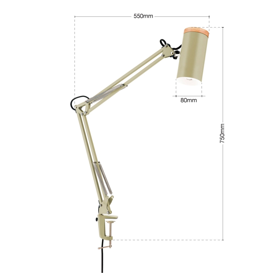 Lámpara de mesa con pinza GILI 1xE27/40W/230V verde