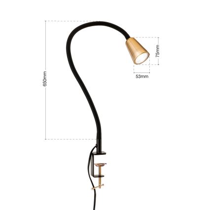Lámpara de mesa flexible DOTTY con pinza 1xGU10/10W/230V latón/negro
