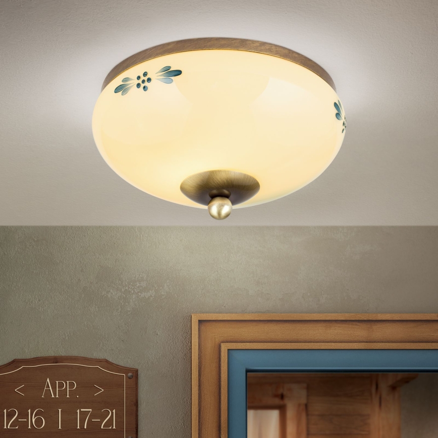 Lámpara de techo LANDHAUS 1xE27/60W/230V Ø 21 cm, bronce/beige/azul