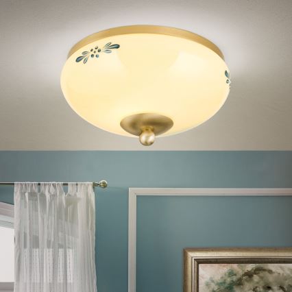 Lámpara de techo LANDHAUS 1xE27/60W/230V Ø 21 cm latón/beige/azul