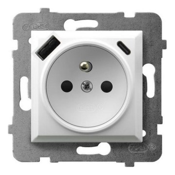 Ospel - Enchufe doméstico sin marco 230V + 1xUSB-A + 1xUSB-C ARIA blanco
