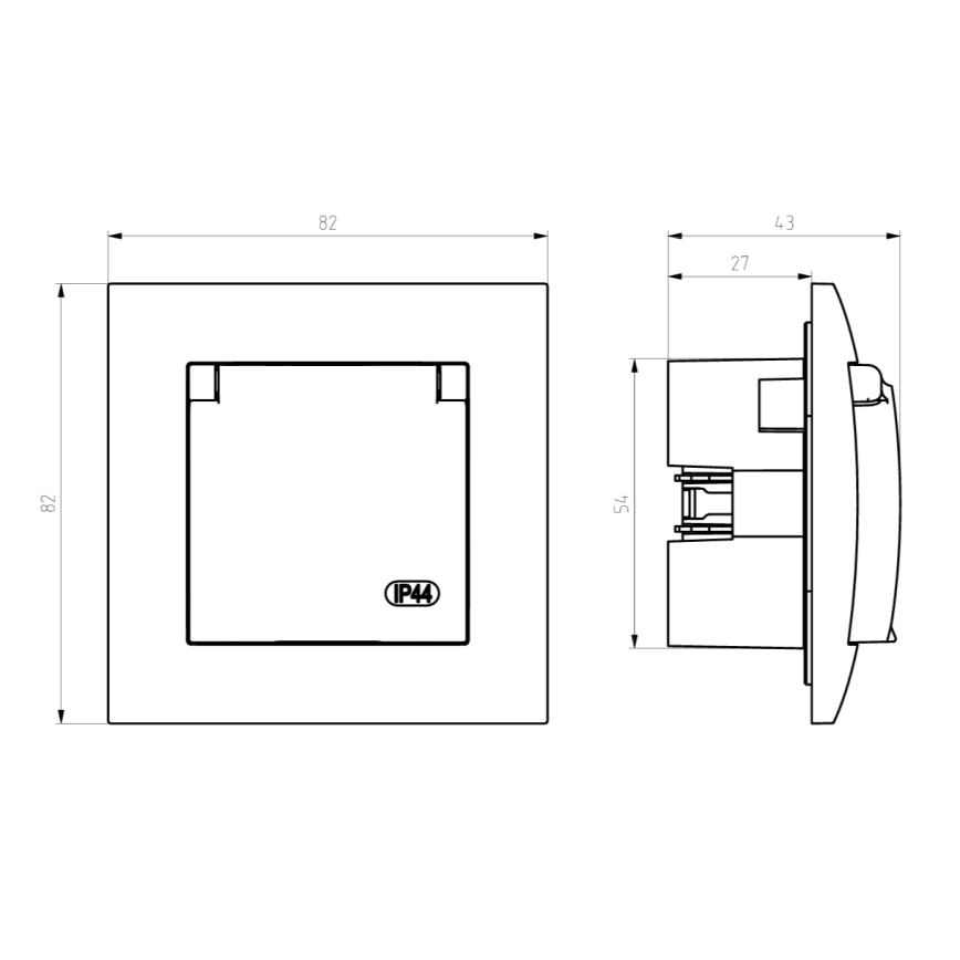 Ospel - Enchufe exterior para uso doméstico sin marco 230V ARIA IP44 negro