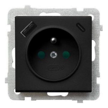 Ospel - Toma de corriente doméstica sin marco 230V + 1xUSB-A + 1xUSB-C SONATA negra