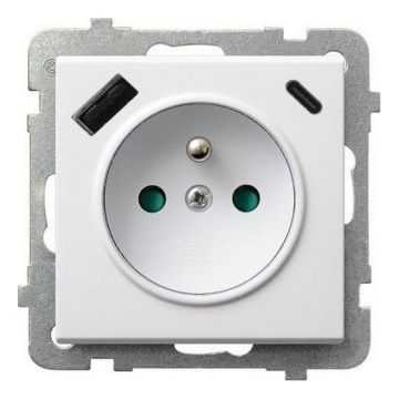 Ospel - Toma de corriente empotrada sin marco 230V + 1xUSB-A + 1xUSB-C SONATA blanco