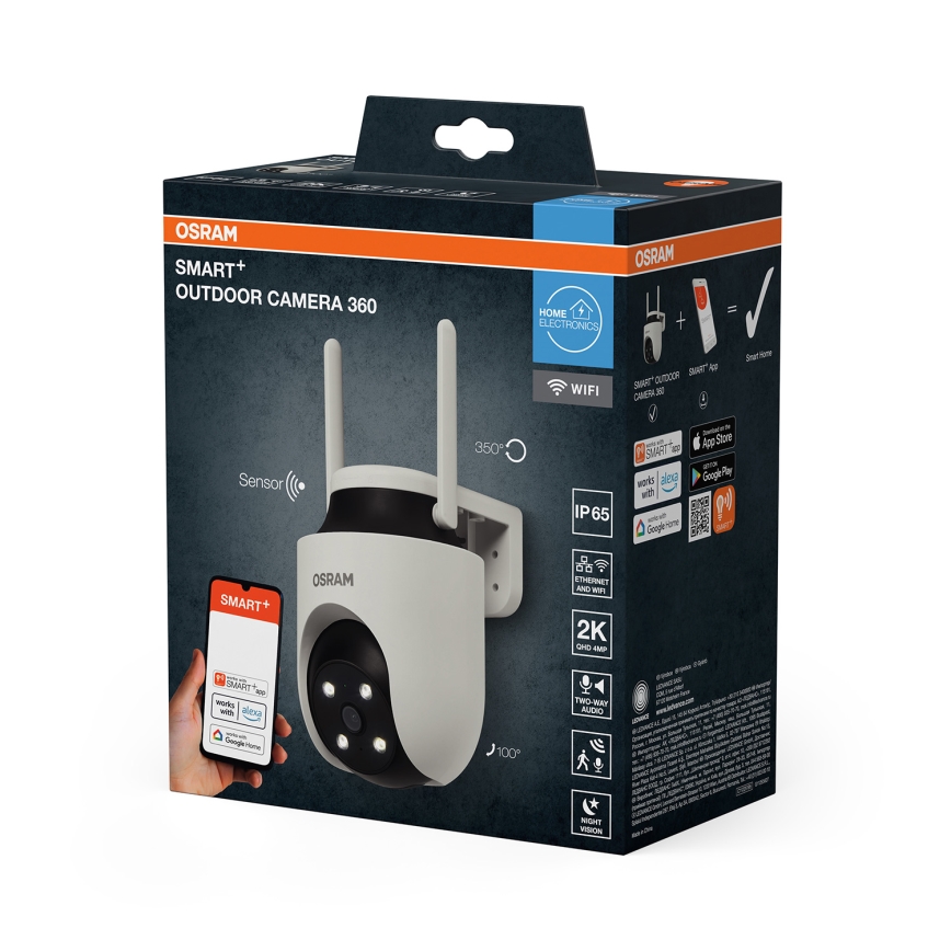 Osram - Cámara inteligente para exterior 360° con sensor 2K SMART+, 230V, IP67 y Wi-Fi