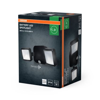 Osram - Foco de pared exterior LED con sensor BATTERY 2xLED/5W/4xD IP54