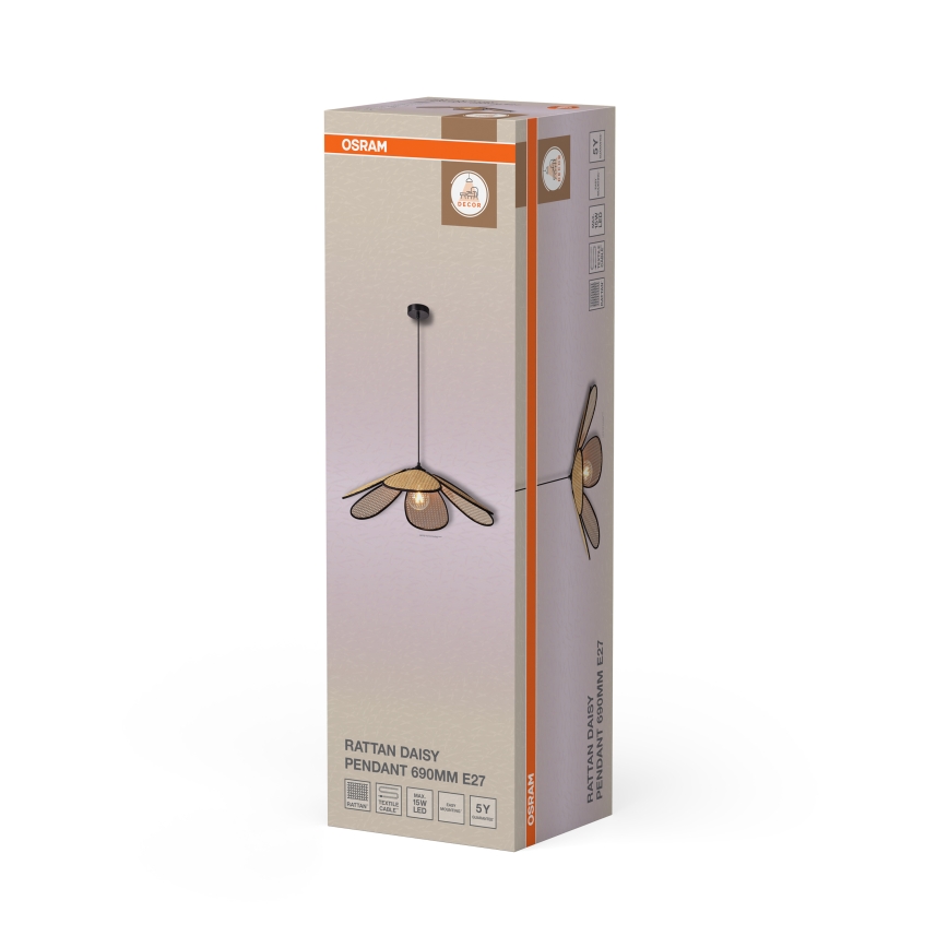 Osram - Lámpara colgante con cable DECOR RATTAN 1xE27/15W/230V Ø 69 cm beige/negro