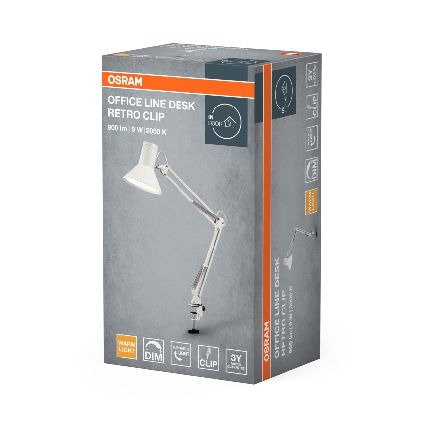 Osram - Lámpara de escritorio LED regulable con pinza OFFICE LINE LED/9W/230V 3000K blanca