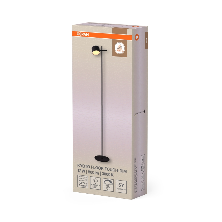 Osram - Lámpara de pie LED regulable con control táctil DECOR KYOTO LED/12W/230V IRC 90 negra