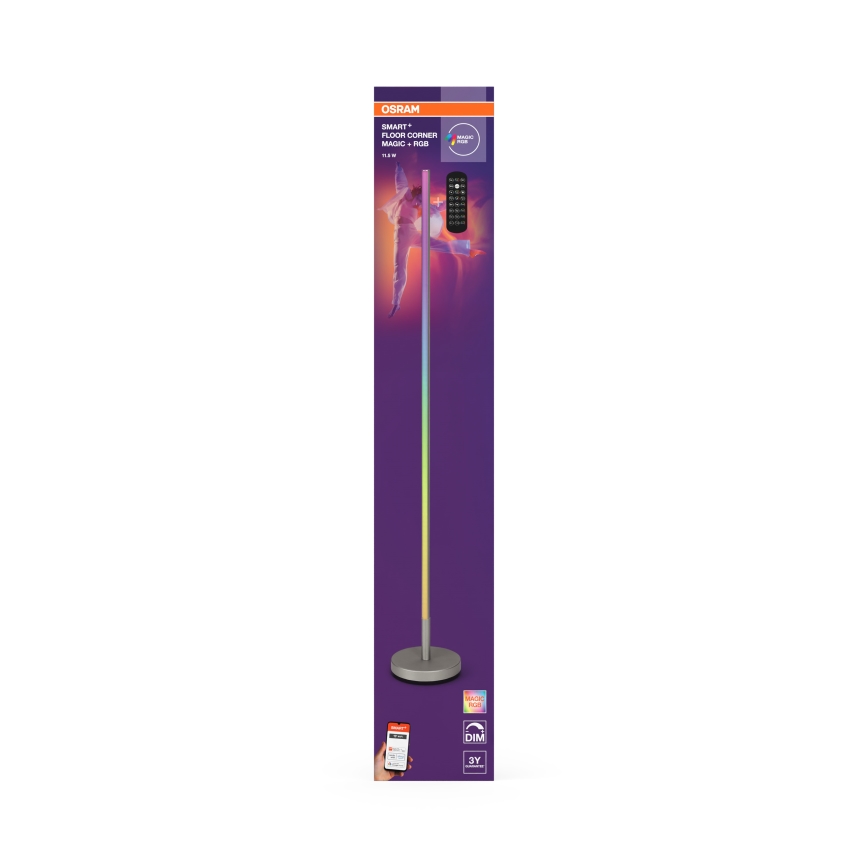 Osram - Lámpara de pie LED RGBW regulable SMART+ MAGIC LED/11,5W/230V 2700-6500K plateada Wi-Fi + control remoto