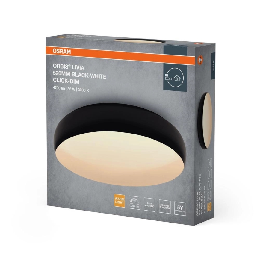 Osram - Lámpara de techo LED regulable ORBIS LIVIA LED/36W/230V diámetro 52 cm negra/blanca