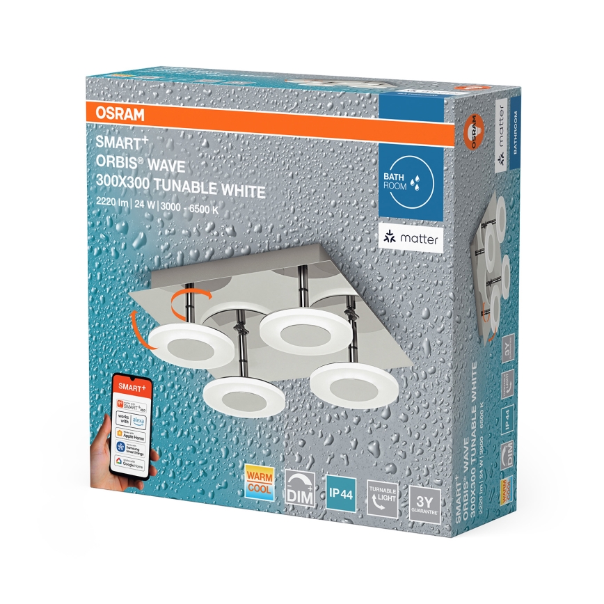 Osram - Lámpara de techo para baño LED regulable SMART+ WAVE LED/24W/230V 3000-6500K IP44 Wi-Fi