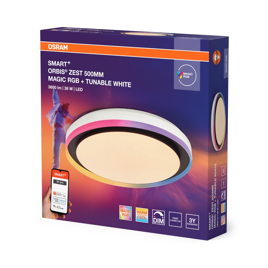Osram - Luminaria de techo regulable LED RGBW SMART+ MAGIC LED/38W/230V, diámetro 49 cm, negra, 2700-6500K, Wi-Fi