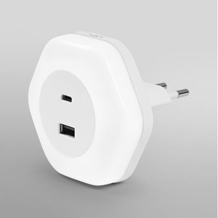 Osram - Luz nocturna LED de enchufe con USB LUNETTA LED/15W/230V blanca