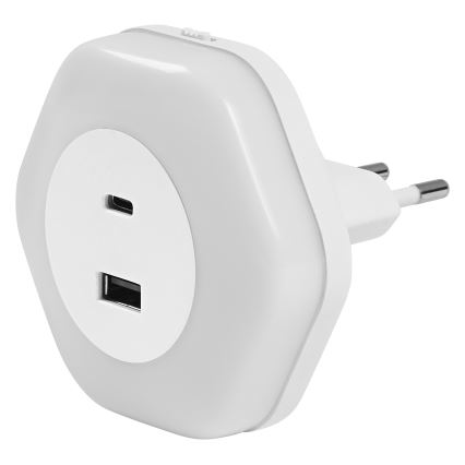 Osram - Luz nocturna LED de enchufe con USB LUNETTA LED/15W/230V blanca