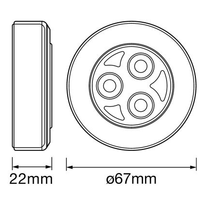 Osram - Lámpara orientativa táctil DOT-IT LED/0,2 W/3x AAA Ø 6,8 cm plateada