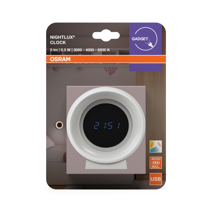Osram - Reloj digital LED con retroiluminación NIGHTLUX LED/0,3W/5V 1000mAh 3000/4000/6500K blanco
