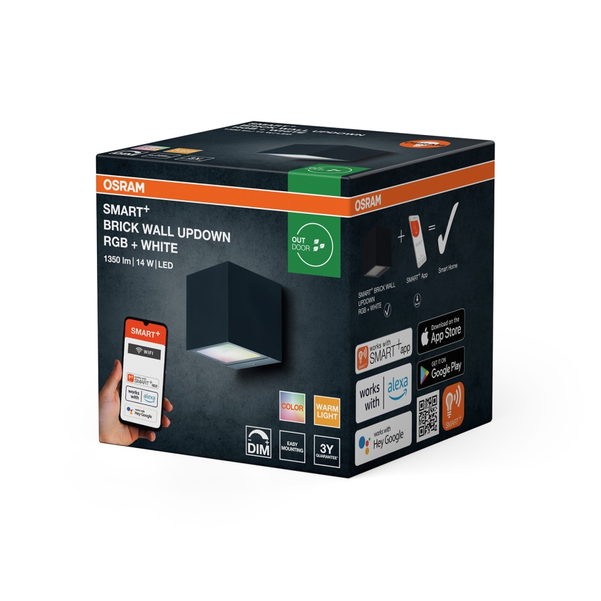 Osram - LED RGBW aplique de pared regulable para exterior SMART+ BRICK LED/14W/230V IP44 Wi-Fi