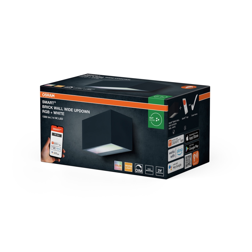 Osram - LED RGBW Aplique de pared exterior regulable SMART+ BRICK LED/14W/230V IP44 Wi-Fi