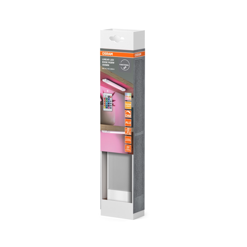 Osram - Luminaria LED RGBW regulable para instalación bajo mueble con sensor de movimiento LINEAR EDGE LED/4W/230V 30 cm blanco + mando a distancia